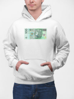 banknot z maską bluza z kapturem biała