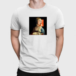 dama z łasiczką koszulka męska biała